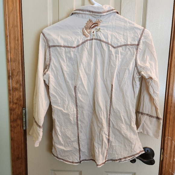 Cotton embroidered western button down shirt ¾ sleeves medium 🍄 feature🌻 - Picture 4 of 9